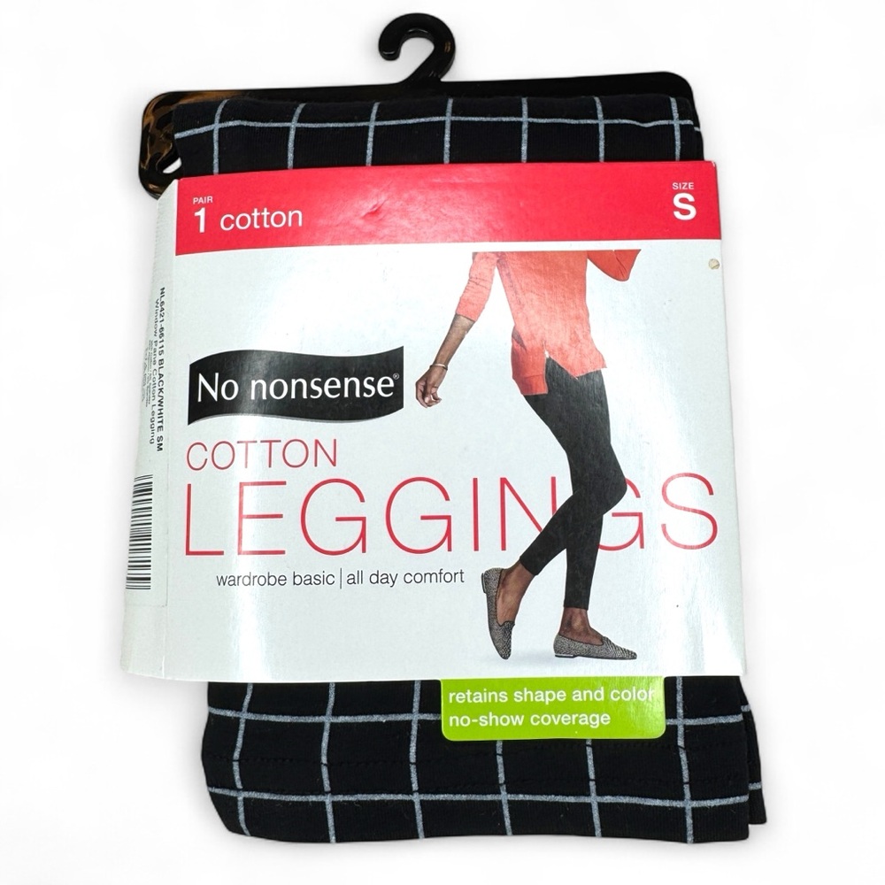No Nonsense Black White Cotton Leggings Womens Size S Windowpane Plaid‎ New